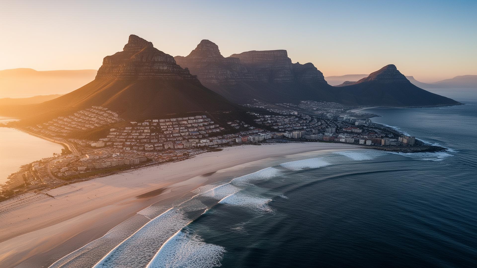 Vista aerea di Table Mountain a Cape Town al tramonto